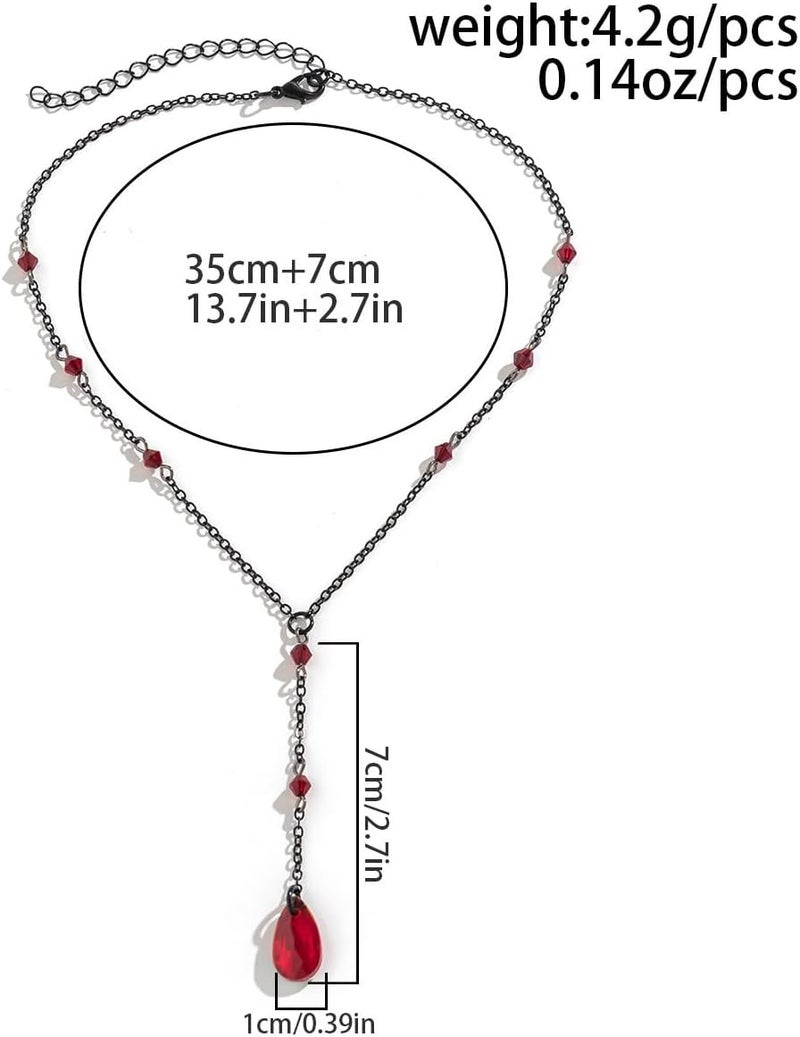 Cicod Gothic Y Necklace,Goth Black Red Crystal Bead Teardrop Necklace,Punk Y Necklace,Halloween Christmas New Year Jewelry Vampire Accessories for Women - Image 4